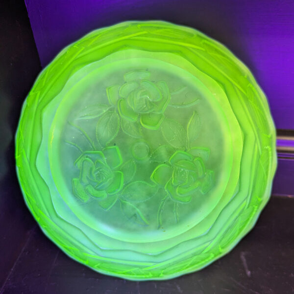english bagley frosted uranium rose pattern bowl