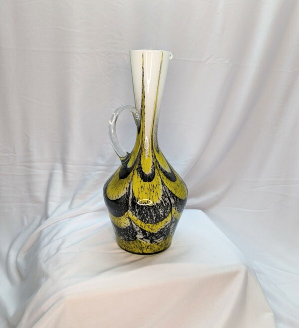 tri coloured art glass jug