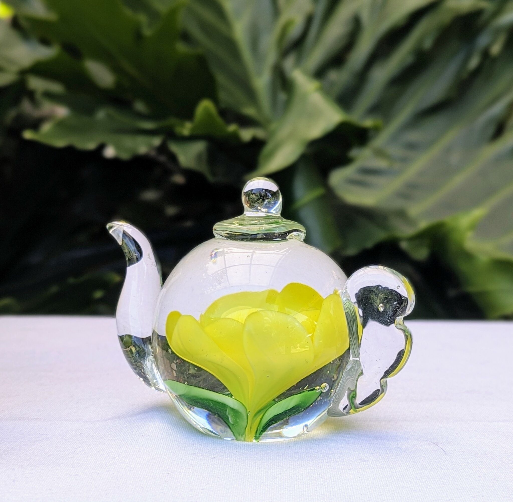 Shop Glass Paperweight Teapot Yellow Rose Online