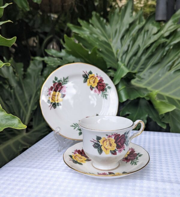 vintage queen anne trio tea rose set