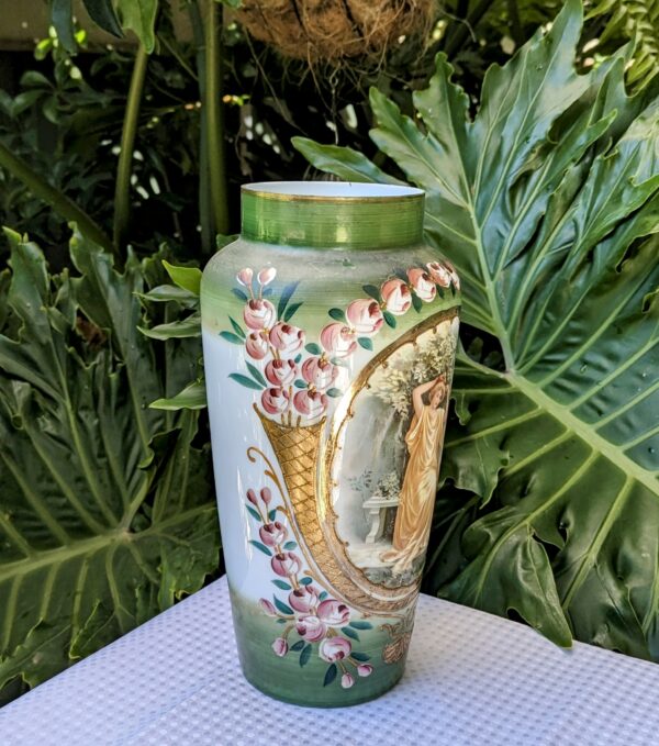 large victorian milk glass vase