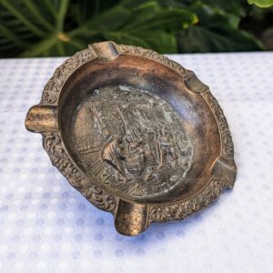 vintage pressed brass colonial tavern ashtray